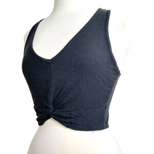 Bolozzo Ribbed Knotted Crop Top, V Neck Ribbed front knot crop top size L
